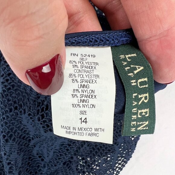 NWT Lauren Ralph Lauren One Piece Lace Navy Swimsuit Size 14 - Picture 8 of 10